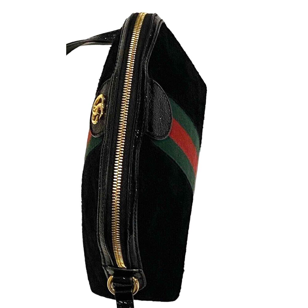 Gucci Ophidia Small Dome Black Suede Crossbody Bag GG Stripe Gold Hardware - Picture 11 of 15